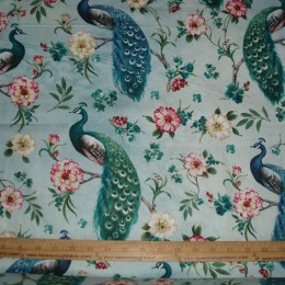 Cotton Fabric Blue Feathered Peacock