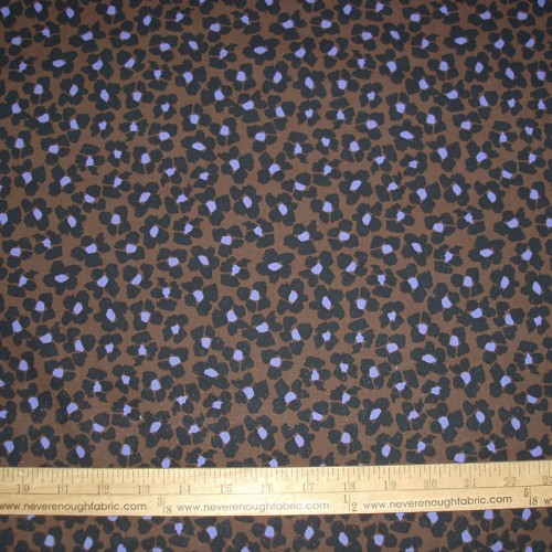 Cotton Blend Black and Lavender Flowers on brown