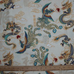 Asian inspired Dragon Phenix/Phoenix and Chinese Colligraphy  BEIGE