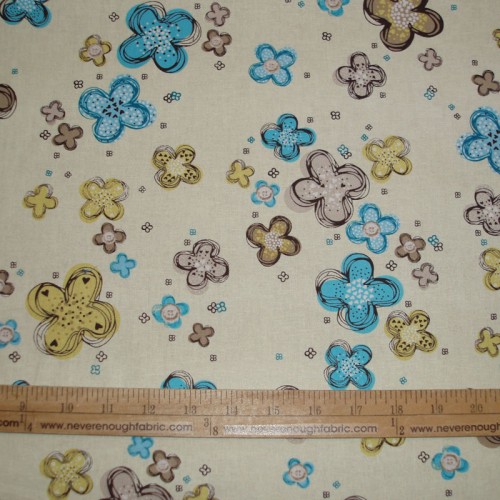 Cotton Blend Turquoise and yellow flowers on yellow