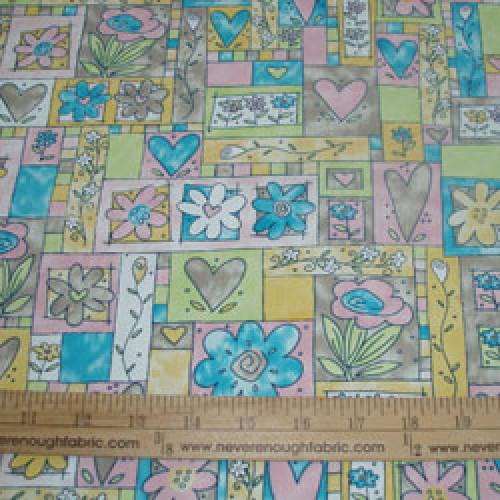 Cotton Blend 58/60" wide Pastel butterflies and hearts beautiful and a nice heavier weight (74)