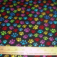 Loralie Designs bright colored tossed paws on black