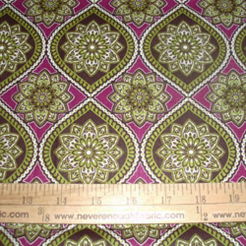 Cotton Fabric Floral patterned Olive Green And Berry