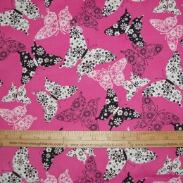 Cotton Blend black and white butterflies on pink