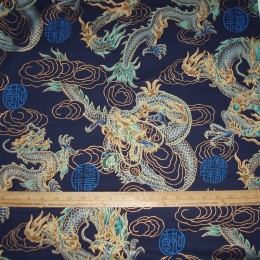 Asian Airbrush Dragon with gold outline cloud on NAVY