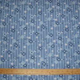 Cotton Blend Blue flowers on blue stripes