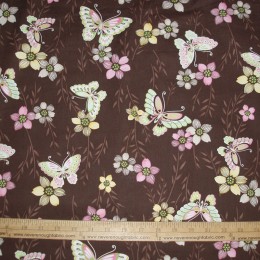 Cotton Blend Butterflies in pinks and greens on brown