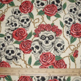 Alexander Henry The Rose Tattoo Skulls and Roses on TEA