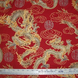 Asian airbrush dragon with gold outline cloud ON RED