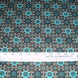Cotton Blend turquoise flowers in circles on black