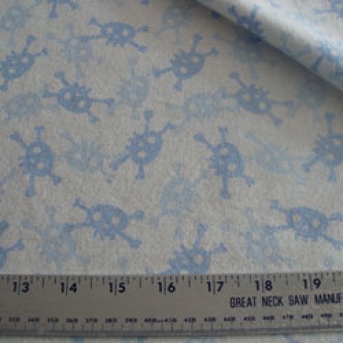 Flannel 2 shades of blue skulls on white